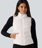 High Neck Slim Casual Padded Vest with Pockets — White — view 1