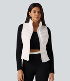 High Neck Slim Casual Padded Vest with Pockets — White — view 5