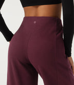 Ribbed High Waisted Wide Leg Adjustable Hem Casual Trousers with Pockets — Cabernet — view 6
