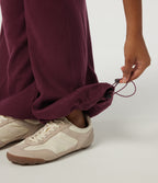 Ribbed High Waisted Wide Leg Adjustable Hem Casual Trousers with Pockets — Cabernet — view 7