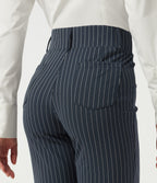 High Waisted Tapered Stripe Work Trousers with Pockets — Navy Pinstripe — view 6