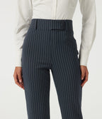 High Waisted Tapered Stripe Work Trousers with Pockets — Navy Pinstripe — view 5