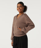 Hooded Long Sleeve Fleece Casual Sweatshirt with Pocket — Mocha Mousse — view 3