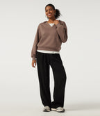 Hooded Long Sleeve Fleece Casual Sweatshirt with Pocket — Mocha Mousse — view 8