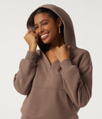 Hooded Long Sleeve Fleece Casual Sweatshirt with Pocket — Mocha Mousse — view 5