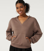 Hooded Long Sleeve Fleece Casual Sweatshirt with Pocket — Mocha Mousse — view 4