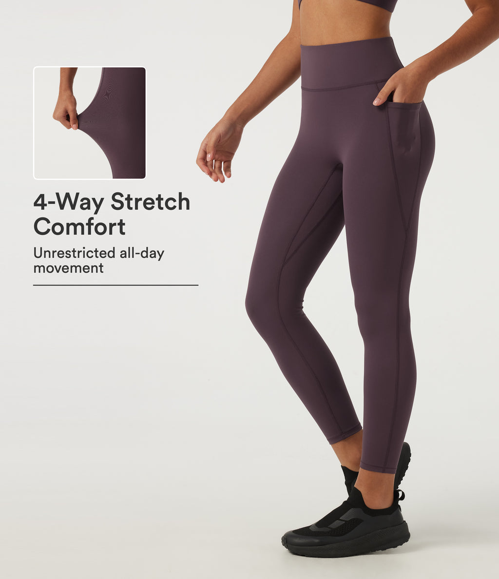 Quick Dry High Waisted Running Leggings with Pockets — Dusky Evening purple — view 1