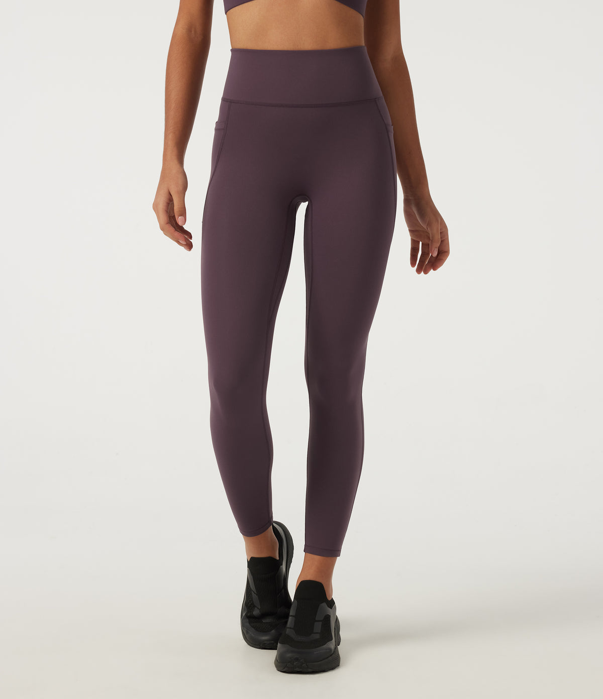 Quick Dry High Waisted Running Leggings with Pockets — Dusky Evening purple — view 3