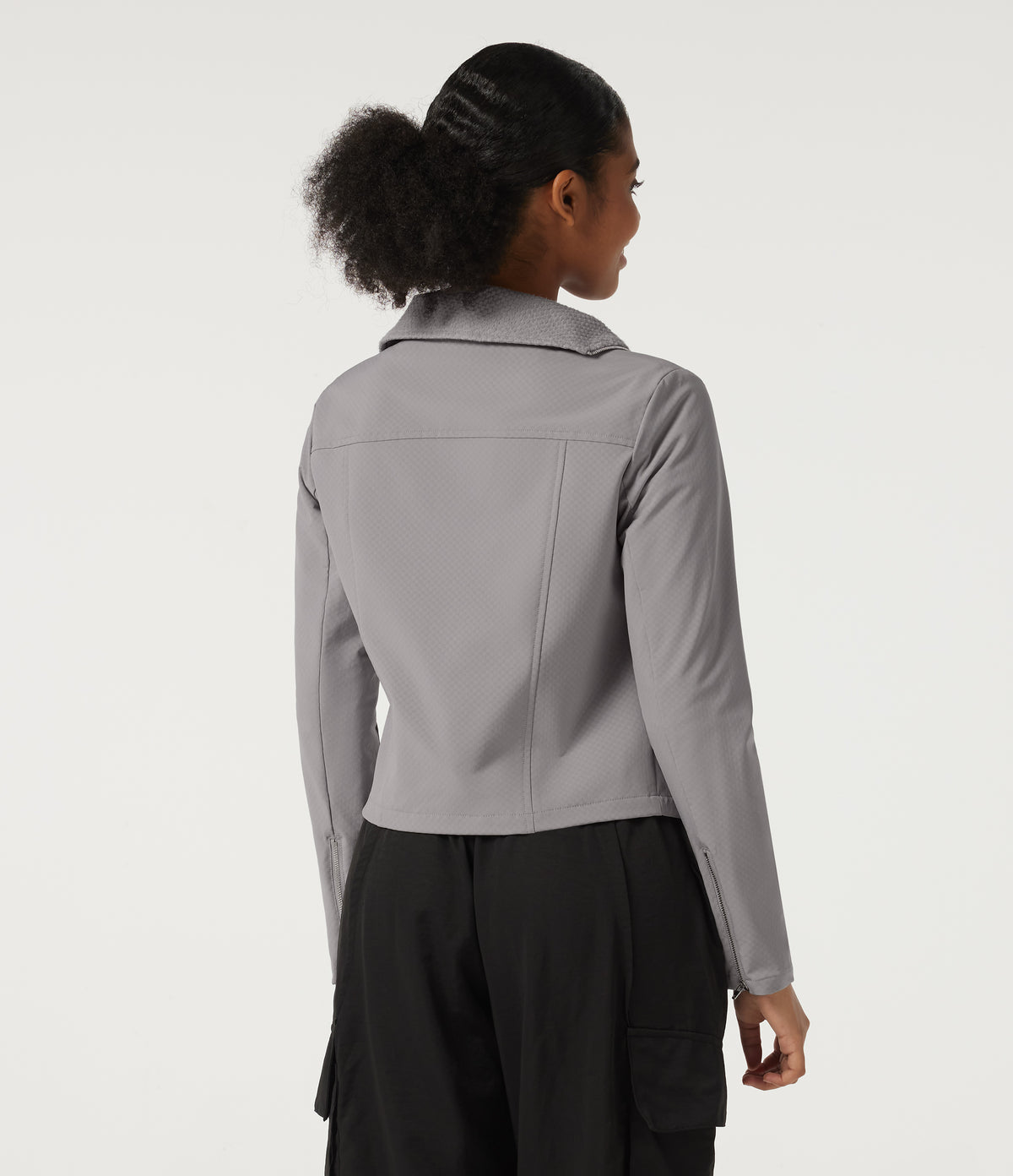 Asymmetric Collar Long Sleeve Casual Jacket with Pockets — Silver Gravel — view 2