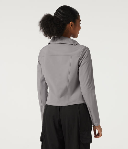 Asymmetric Collar Long Sleeve Casual Jacket with Pockets — Silver Gravel — view 2