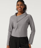 Asymmetric Collar Long Sleeve Casual Jacket with Pockets — Silver Gravel — view 1