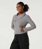 Asymmetric Collar Long Sleeve Casual Jacket with Pockets — Silver Gravel — view 3