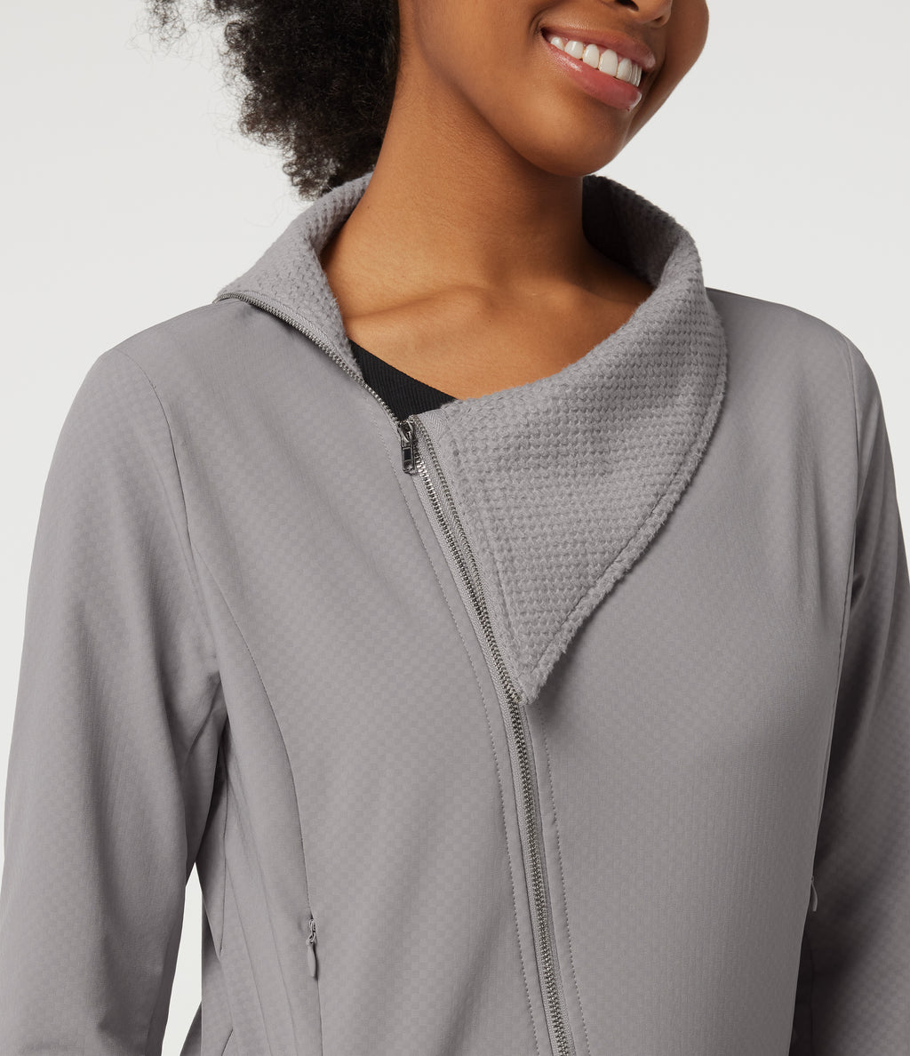 Asymmetric Collar Long Sleeve Casual Jacket with Pockets — Silver Gravel — view 5