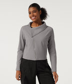 Asymmetric Collar Long Sleeve Casual Jacket with Pockets — Silver Gravel — view 4