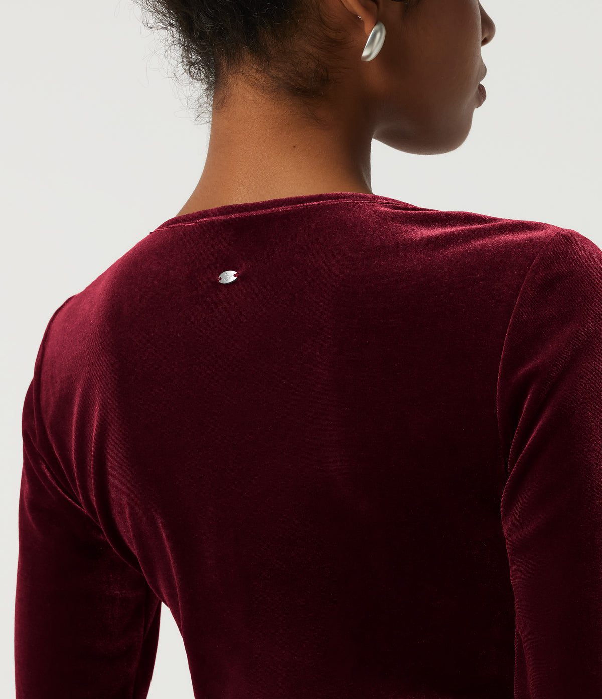 V Neck Long Sleeve Crossover Ruched Velvet Party Top — Sangria — view 6