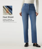 High Waisted Straight Leg Fleece Casual Cotton Jeans with Pockets — Blue Jasper Denim — view 1