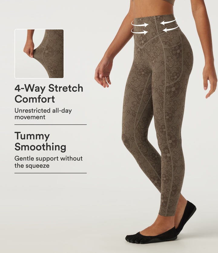 High Waisted Scrunch Butt Lifting Tummy Control Lace Yoga Leggings with Pockets — Cedarwood Lace — view 1