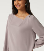 Cowl Neck Long Sleeve Asymmetric Work Blouse — Opal Gray — view 5