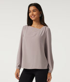 Cowl Neck Long Sleeve Asymmetric Work Blouse — Opal Gray — view 3