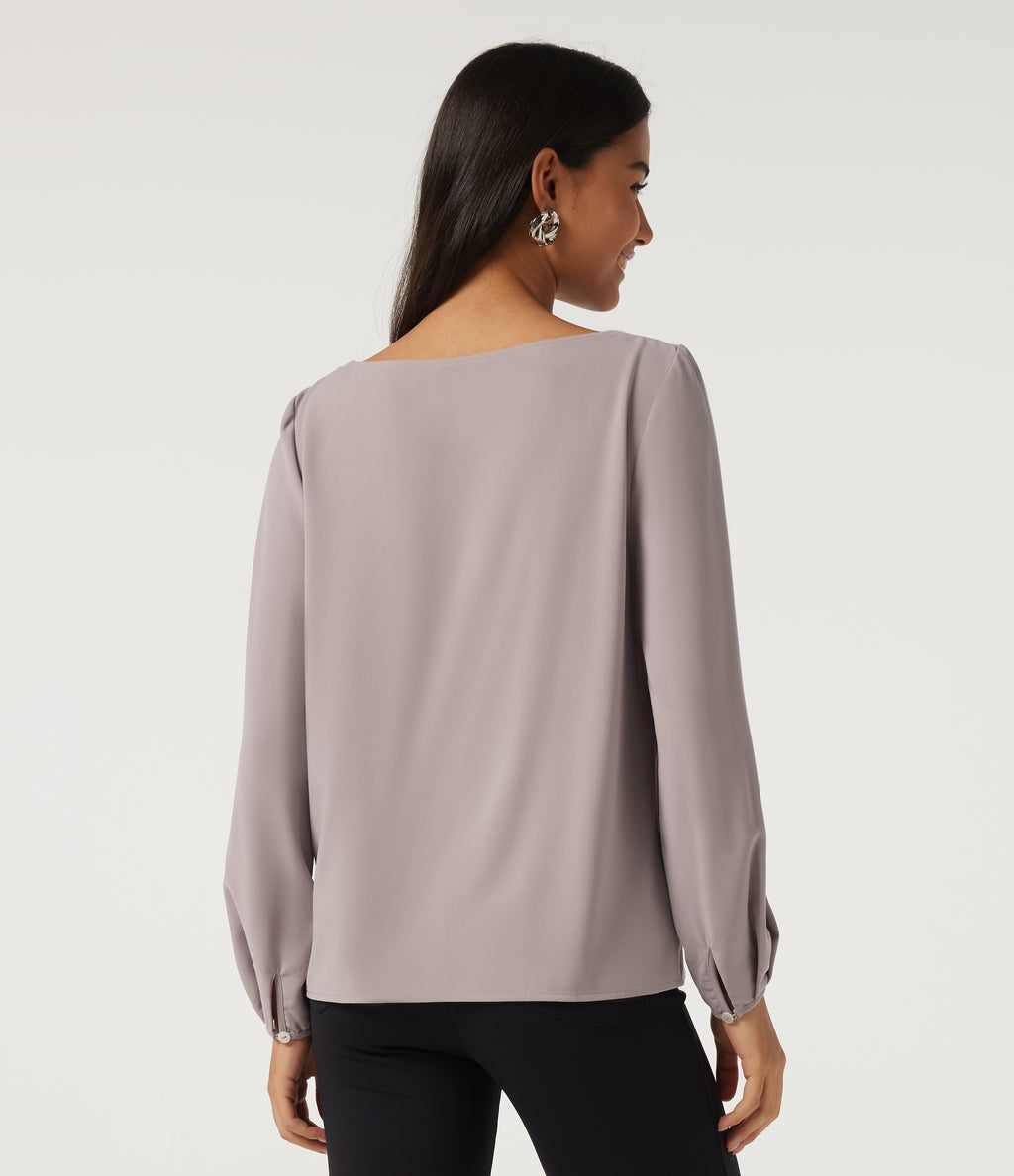 Cowl Neck Long Sleeve Asymmetric Work Blouse — Opal Gray — view 2