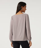Cowl Neck Long Sleeve Asymmetric Work Blouse — Opal Gray — view 2