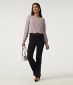 Cowl Neck Long Sleeve Asymmetric Work Blouse — Opal Gray — view 7