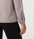 Cowl Neck Long Sleeve Asymmetric Work Blouse — Opal Gray — view 6