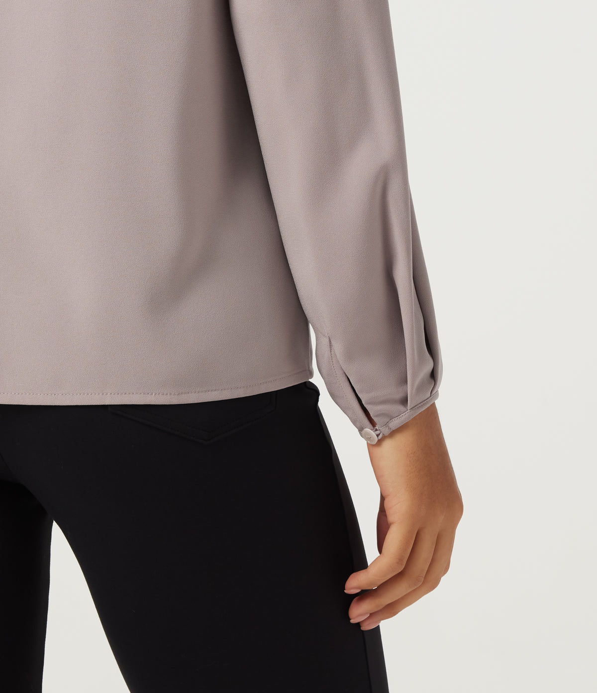 Cowl Neck Long Sleeve Asymmetric Work Blouse — Opal Gray — view 6