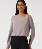 Cowl Neck Long Sleeve Asymmetric Work Blouse — Opal Gray — view 1