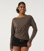 One Shoulder Long Sleeve Casual Wool-Blend Top — Hearth Nut Brown — view 4