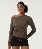 One Shoulder Long Sleeve Casual Wool-Blend Top — Hearth Nut Brown — view 1