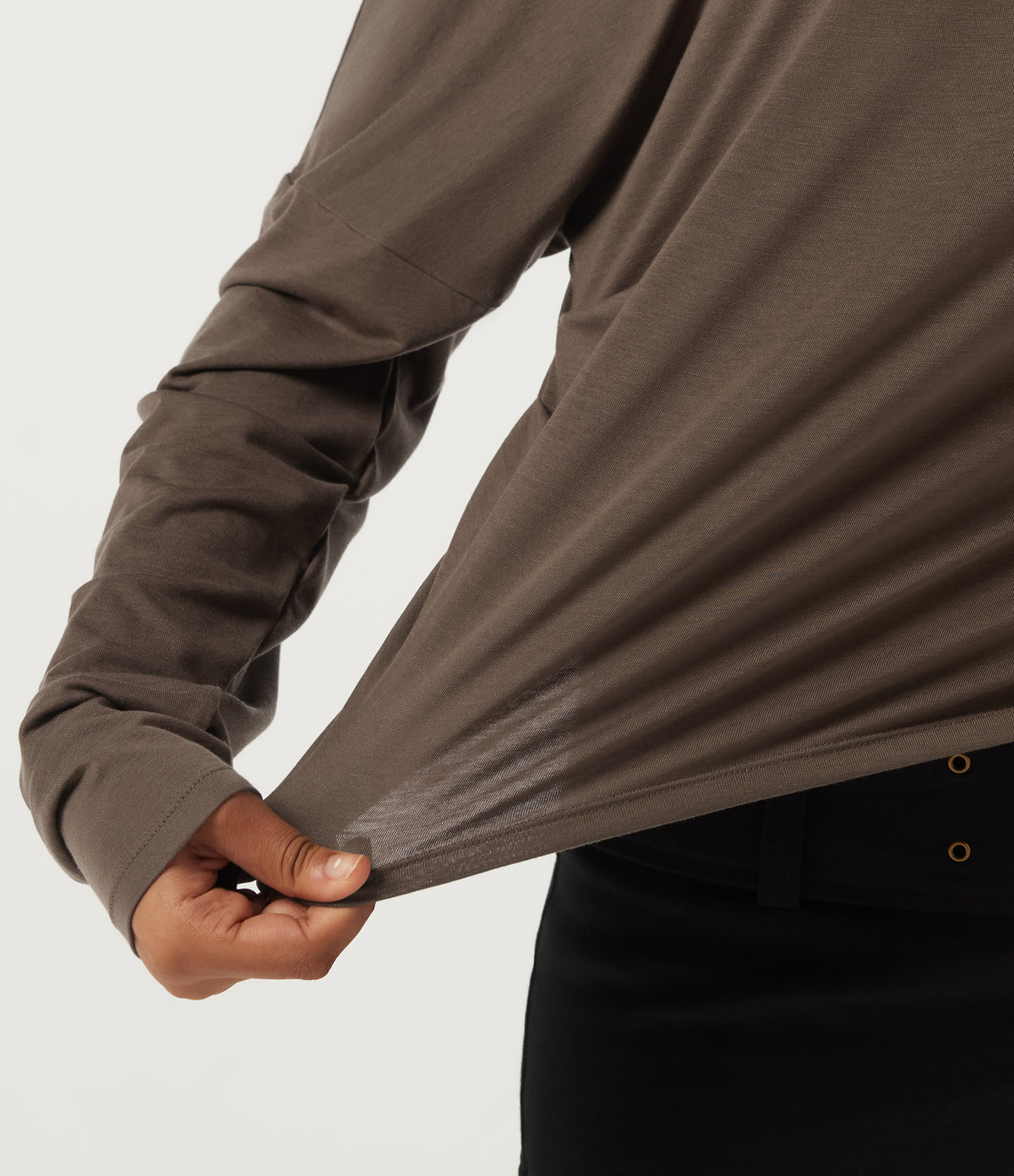 One Shoulder Long Sleeve Casual Wool-Blend Top — Hearth Nut Brown — view 8