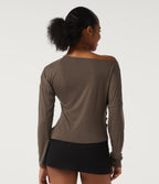 One Shoulder Long Sleeve Casual Wool-Blend Top — Hearth Nut Brown — view 2