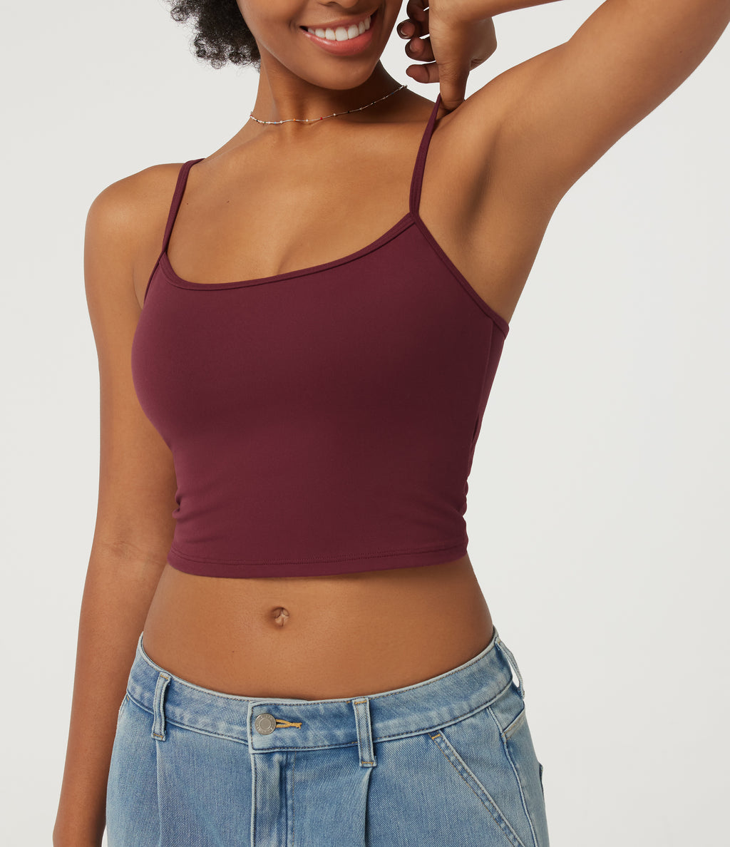 Scoop Neck Casual Cami Tank Top with Built-in Bra — Deep Wine — view 6