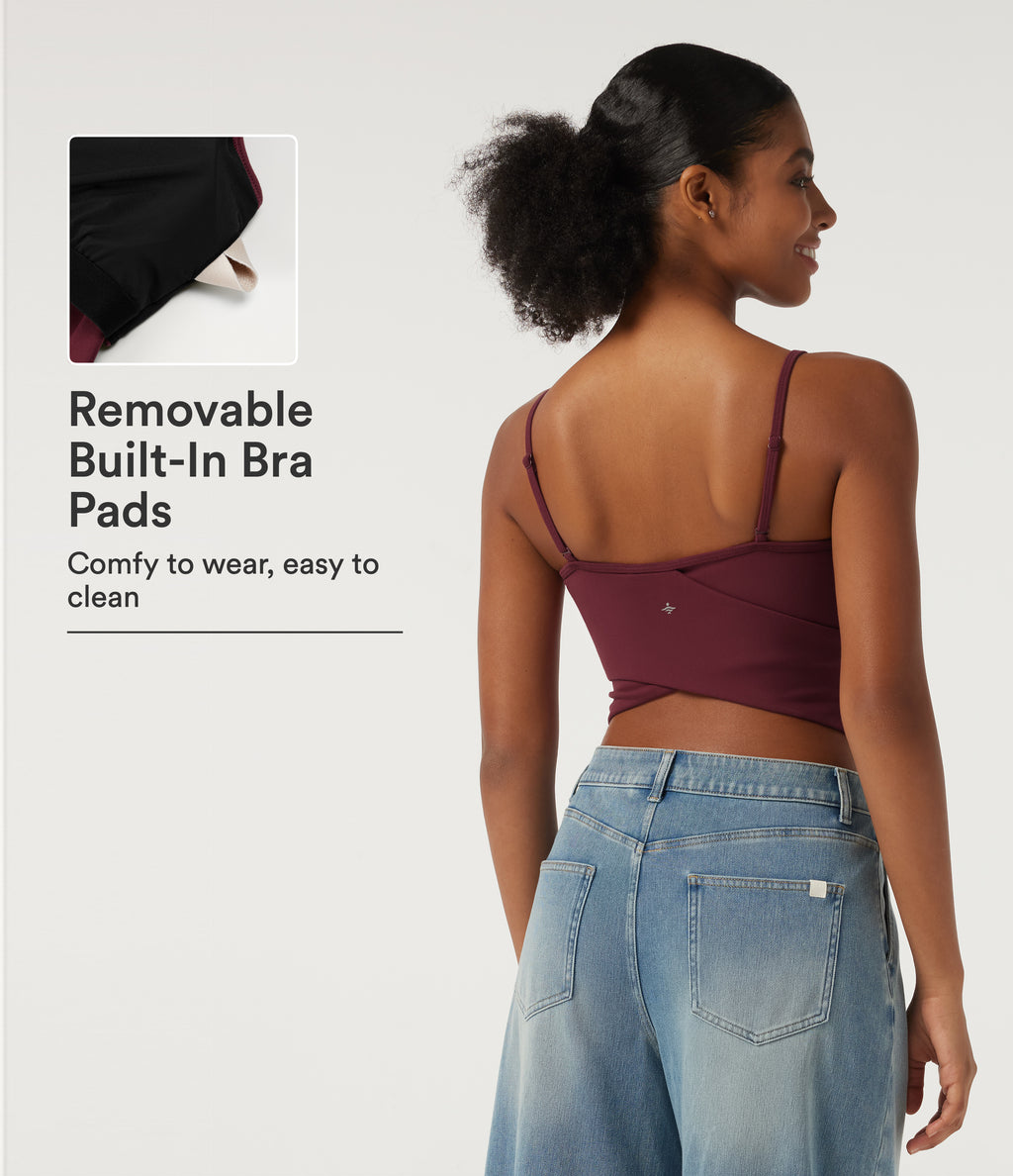 Scoop Neck Casual Cami Tank Top with Built-in Bra — Deep Wine — view 1