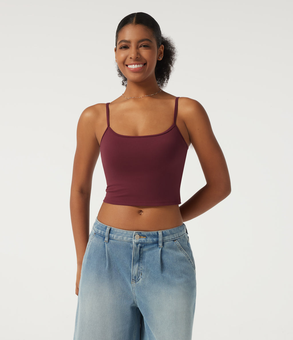 Scoop Neck Casual Cami Tank Top with Built-in Bra — Deep Wine — view 2