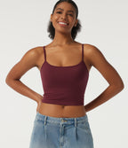 Scoop Neck Casual Cami Tank Top with Built-in Bra — Deep Wine — view 4