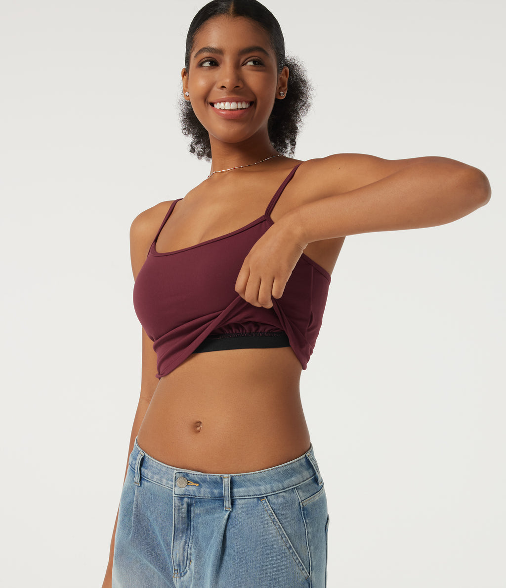 Scoop Neck Casual Cami Tank Top with Built-in Bra — Deep Wine — view 5