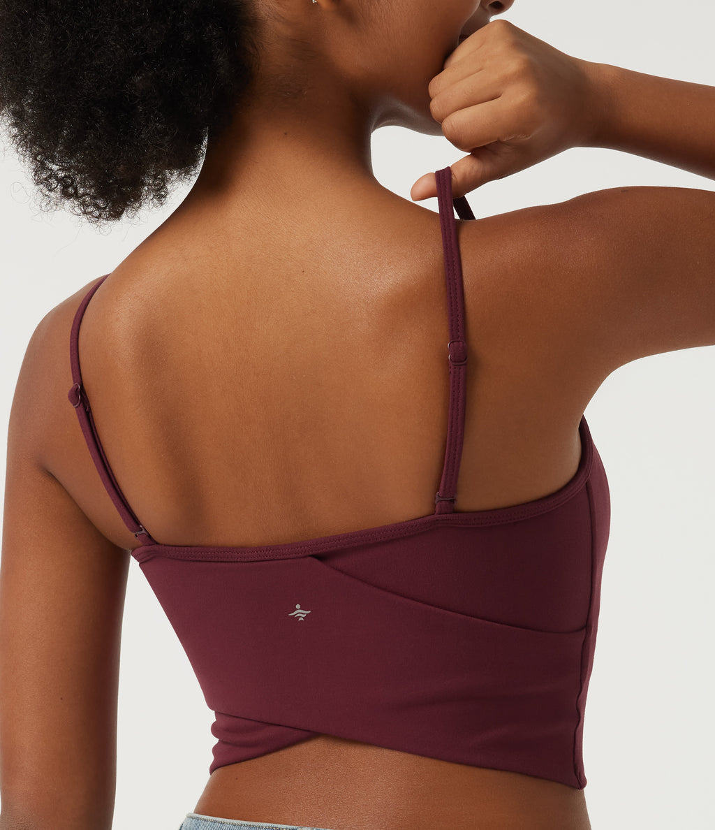 Scoop Neck Casual Cami Tank Top with Built-in Bra — Deep Wine — view 7