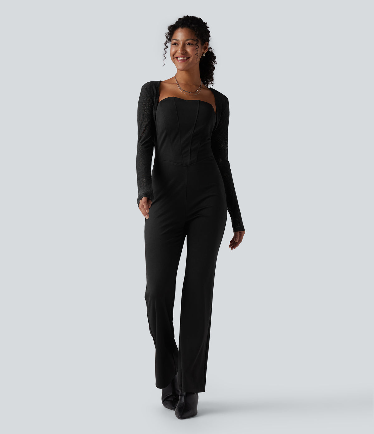2-Piece Tube Corset Jumpsuit with Long Sleeve Lace Shrug-Edition — Black — view 8