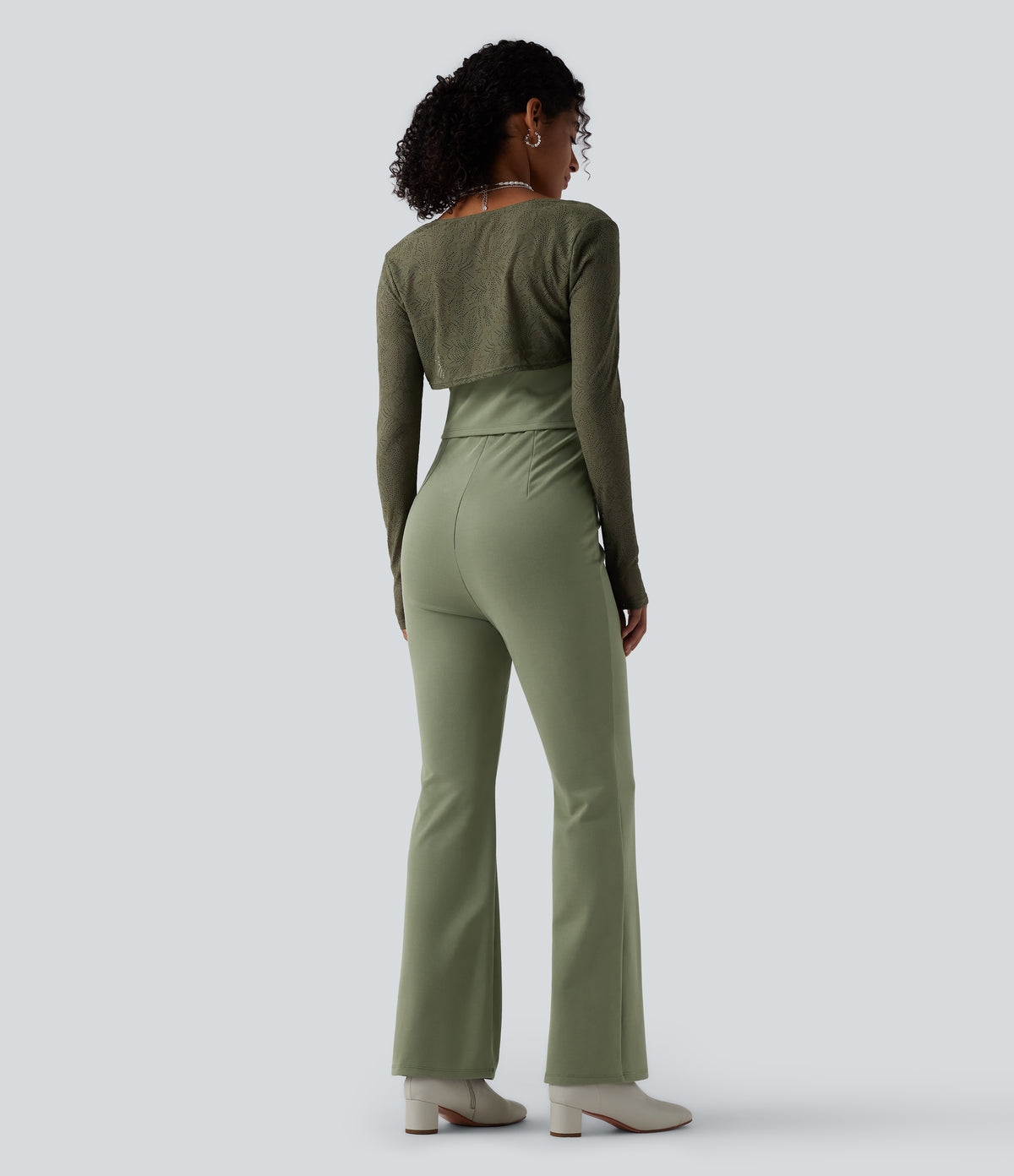 2-Piece Tube Corset Jumpsuit with Long Sleeve Lace Shrug-Edition — Oil Green — view 3