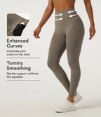 High Waisted Tummy Control Skinny Training Leggings with Pockets — Dawn Brown — view 1