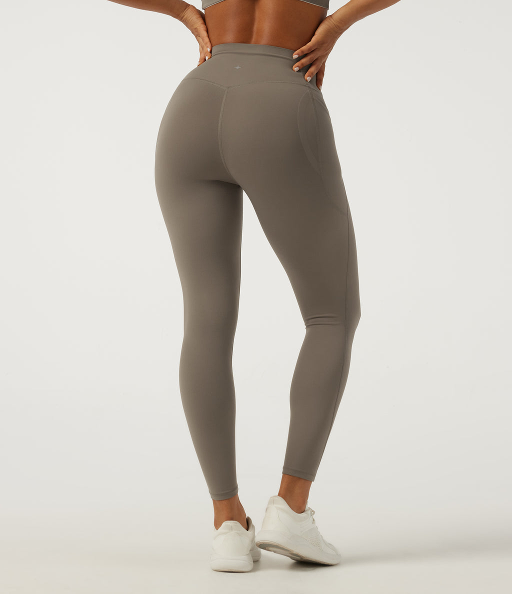 High Waisted Tummy Control Skinny Training Leggings with Pockets — Dawn Brown — view 2