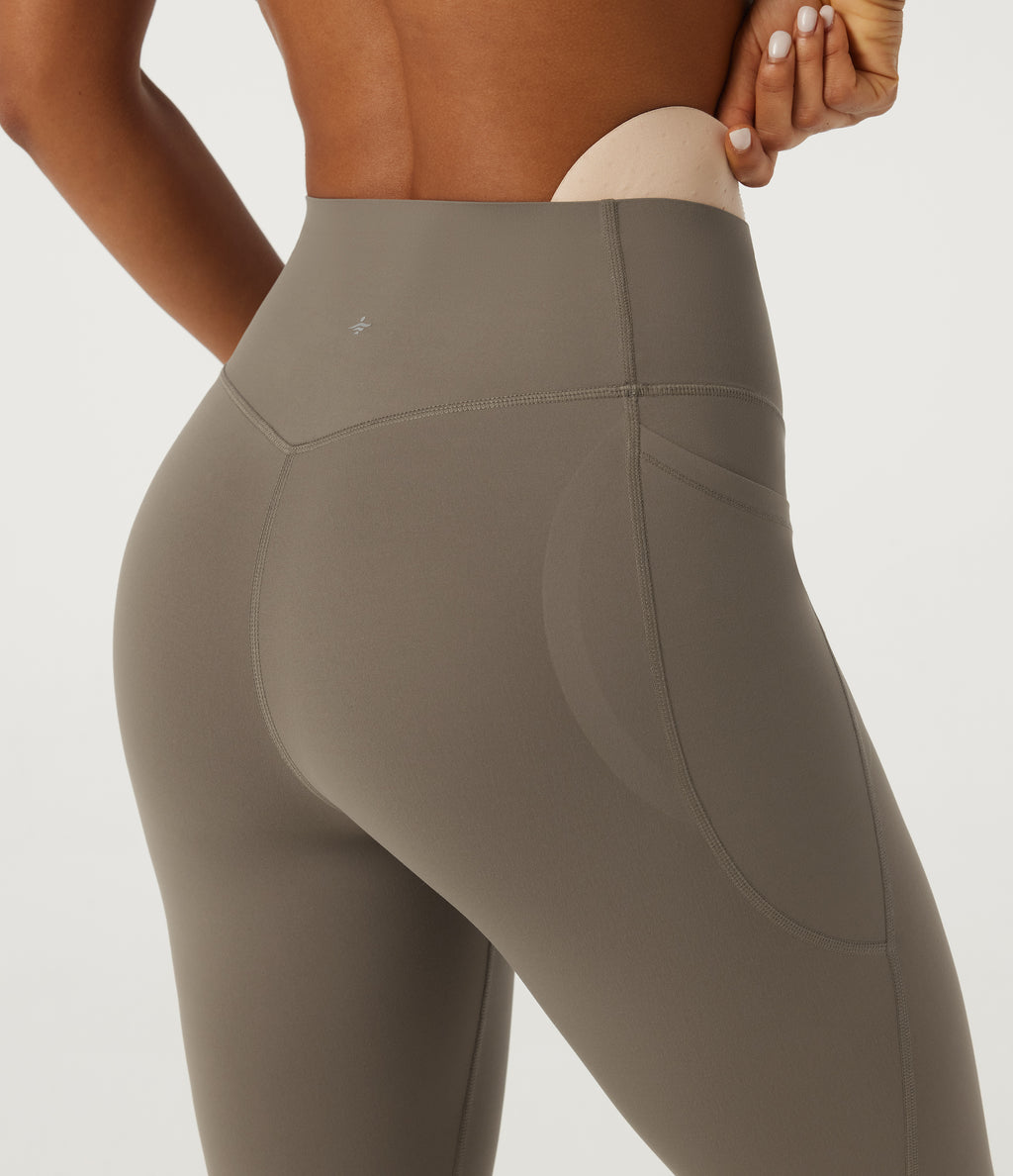 High Waisted Tummy Control Skinny Training Leggings with Pockets — Dawn Brown — view 6