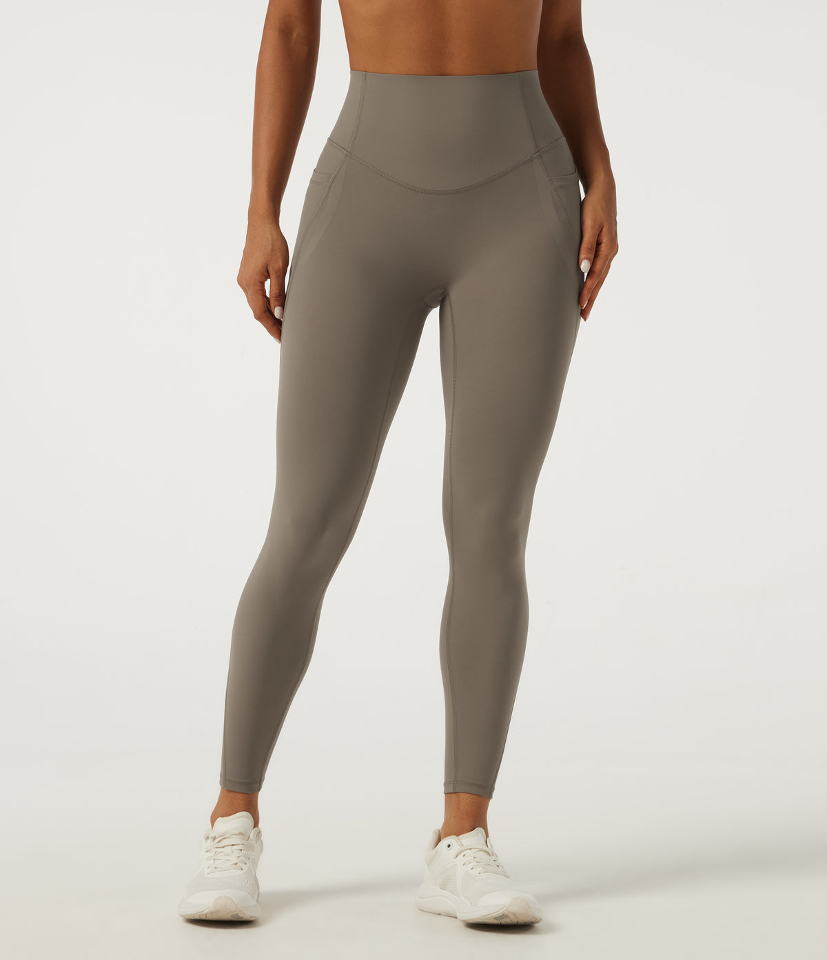 High Waisted Tummy Control Skinny Training Leggings with Pockets — Dawn Brown — view 3