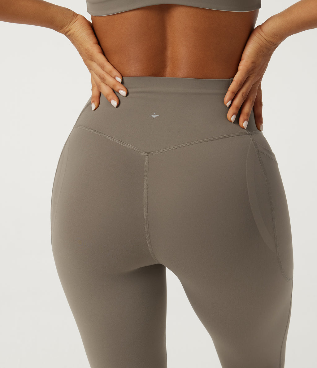 High Waisted Tummy Control Skinny Training Leggings with Pockets — Dawn Brown — view 7