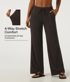 Low Rise Drawstring Straight Leg Casual Pants with Pockets — Chocolate Brown — view 1