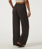 Low Rise Drawstring Straight Leg Casual Pants with Pockets — Chocolate Brown — view 2