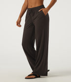 Low Rise Drawstring Straight Leg Casual Pants with Pockets — Chocolate Brown — view 3