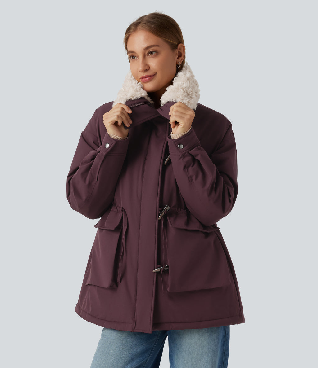 Lapel Long Sleeve Casual Padded Jacket with Pockets — Fig — view 4